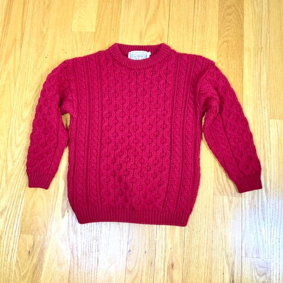 Aran Sweater Market Sweater Wool Red Cable Knit (XL KIDS) - Picture 4 of 8